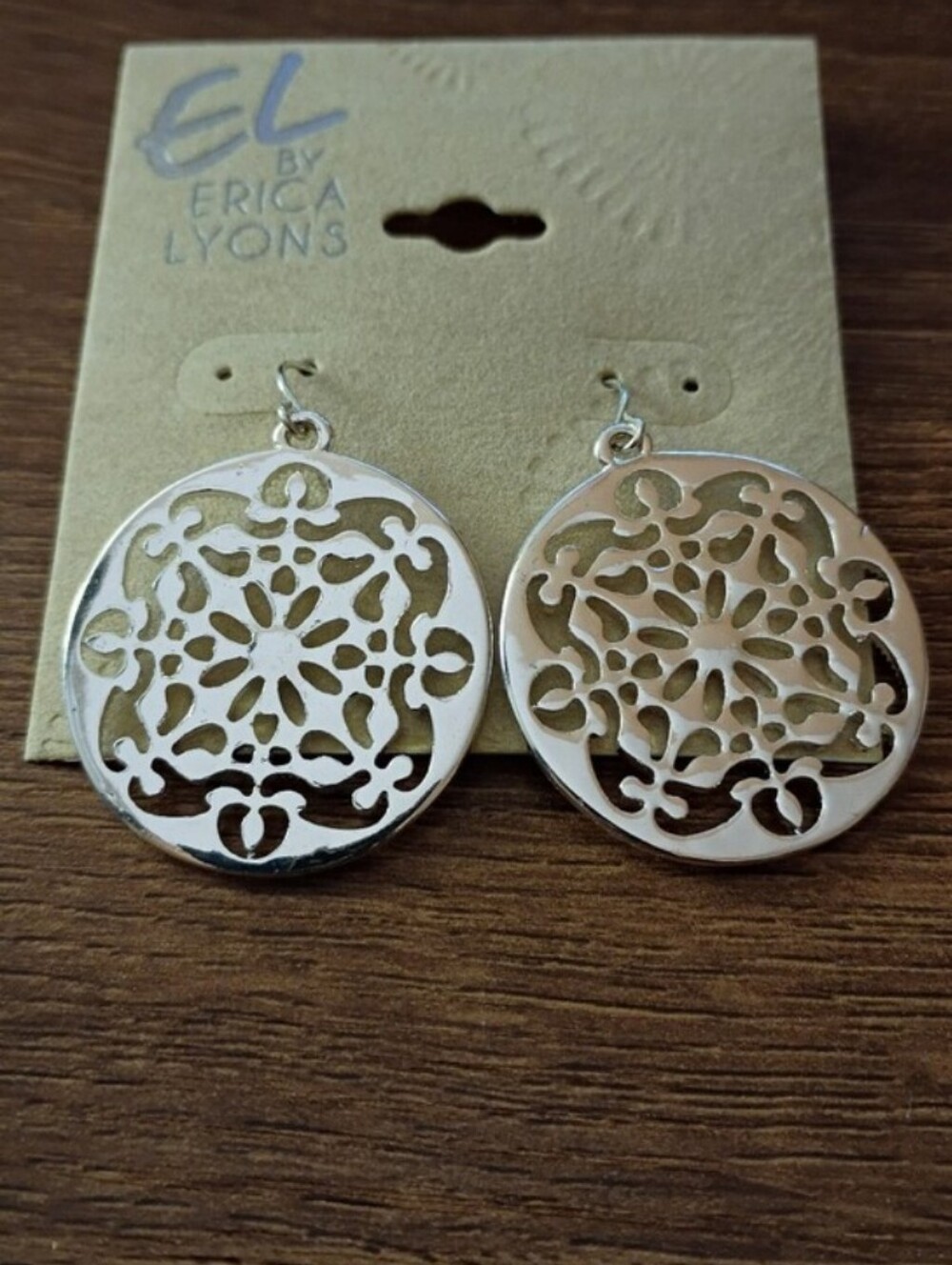Fashion Jewelry Erica Lyons Silver Tone Filigree Cut Out Round Dangle Earrings - Picture 4 of 4